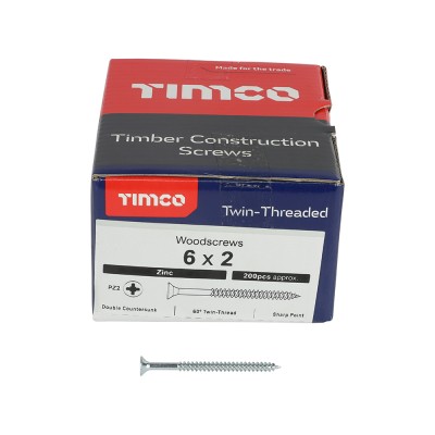 Twin Woodscrew PZ2 CSK Zinc