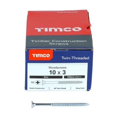 Twin Woodscrew PZ2 CSK Zinc