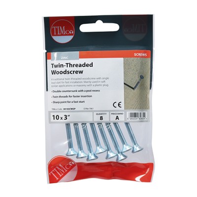 Twin Woodscrew PZ2 CSK - BZP