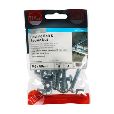 Roofing Bolt & SQ Nut - BZP