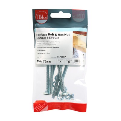 Carriage Bolt & Hex Nut - BZP