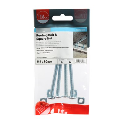 Roofing Bolt & SQ Nut - BZP