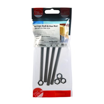 Carriage Bolt & Hex Nut -A2 SS