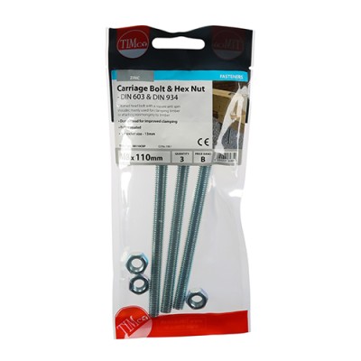 Carriage Bolt & Hex Nut - BZP