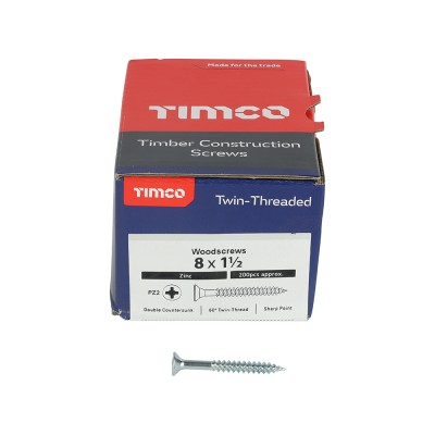 Twin Woodscrew PZ2 CSK Zinc
