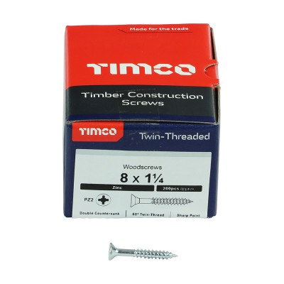 Twin Woodscrew PZ2 CSK Zinc