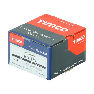 Twin Woodscrew PZ2 CSK Zinc