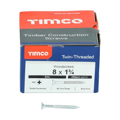 Twin Woodscrew PZ2 CSK Zinc