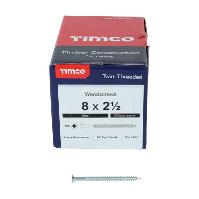 Twin Woodscrew PZ2 CSK Zinc