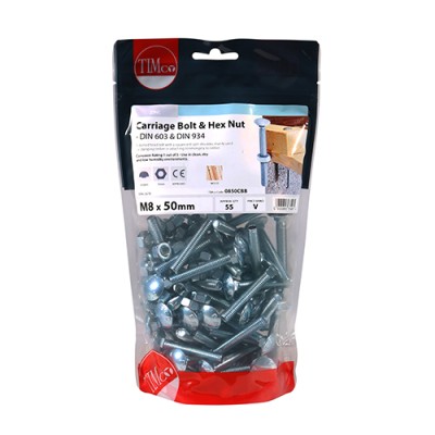 Carriage Bolt & Hex Nut - BZP