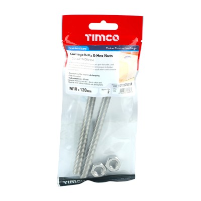 Carriage Bolt & Hex Nut -A2 SS