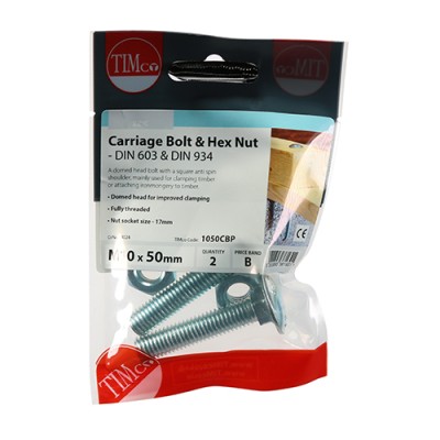 Carriage Bolt & Hex Nut - BZP