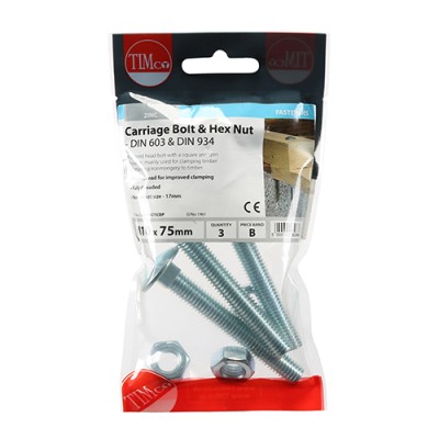 Carriage Bolt & Hex Nut - BZP