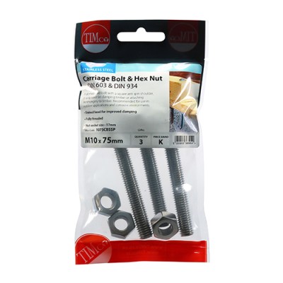 Carriage Bolt & Hex Nut -A2 SS