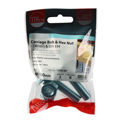 Carriage Bolt & Hex Nut - BZP
