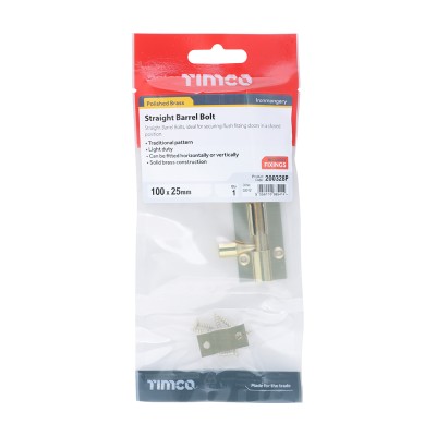 Str. Barrel Bolt Pol. Brass