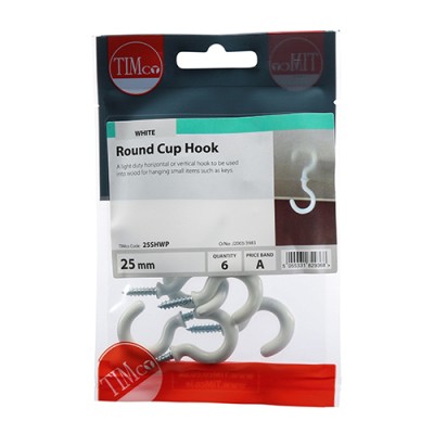 Round Cup Hook - White