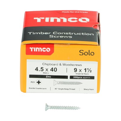 Solo Woodscrew PZ2 CSK Zinc