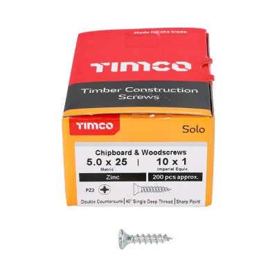 Solo Woodscrew PZ2 CSK Zinc