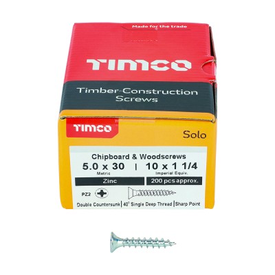 Solo Woodscrew PZ2 CSK Zinc