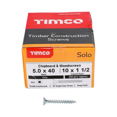Solo Woodscrew SQ2 CSK Zinc