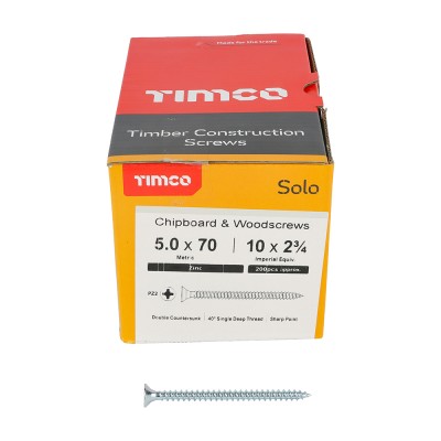 Solo Woodscrew PZ2 CSK Zinc