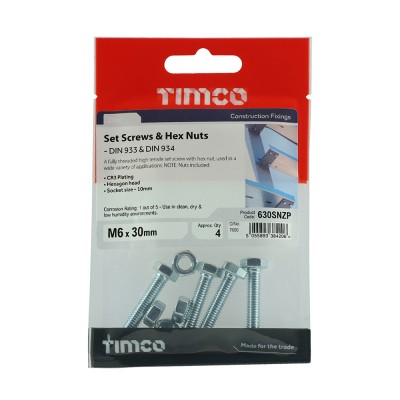 Set Screw & Hex Nut - BZP