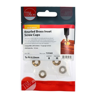 Knurled Brass Inset Screw Cups