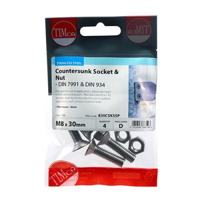 CSK Socket & Nut - A2 SS