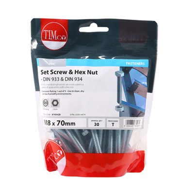 Set Screw & Hex Nut - BZP
